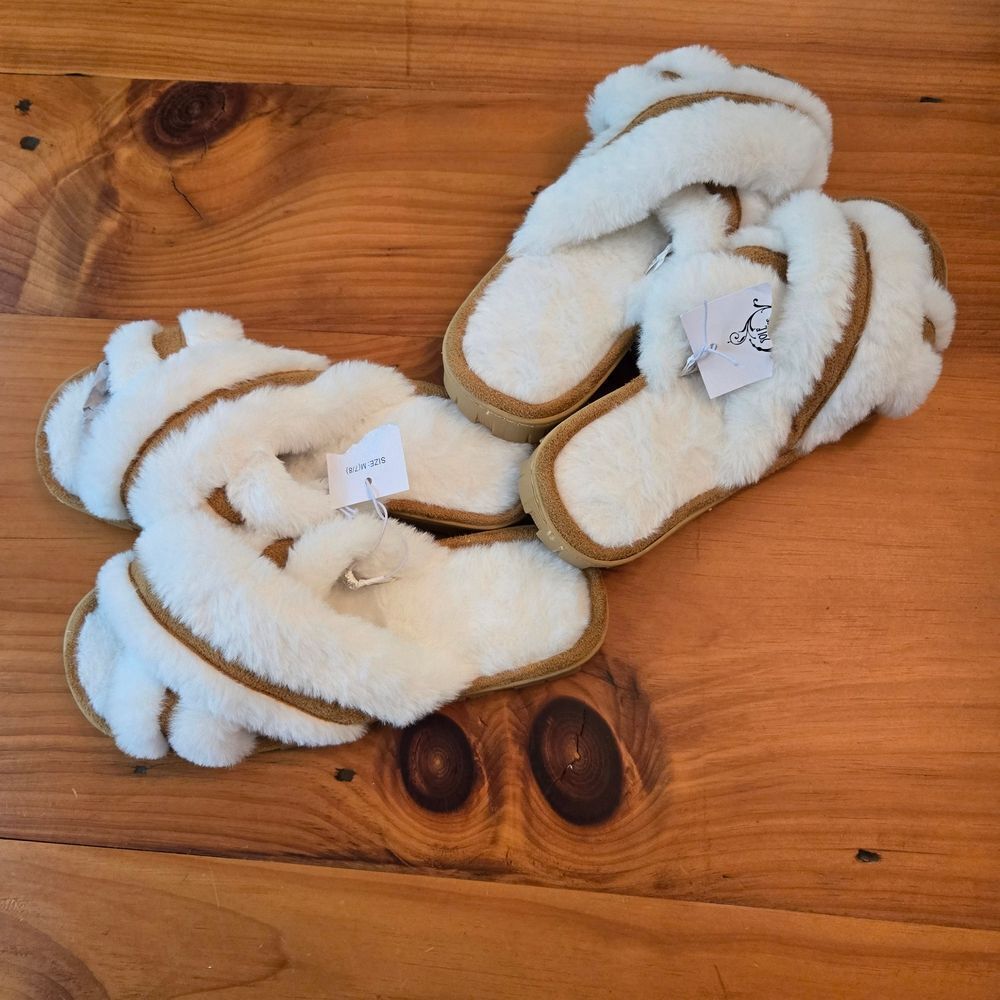 White and Tan Women's Slippers 2 Pairs Size 7-8